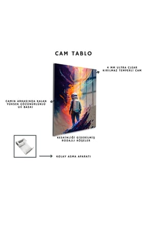 Space/Uzay Yapay Zeka Özel Tasarım Cam Tablo Ofis, Mutfak Çocuk Odası, Salon 126