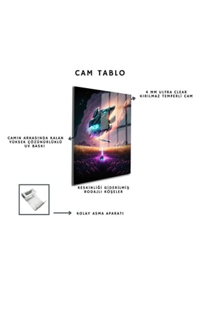 Space/Uzay Yapay Zeka Özel Tasarım Cam Tablo Ofis, Mutfak Çocuk Odası, Salon 127
