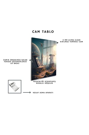 Space/Uzay Yapay Zeka Özel Tasarım Cam Tablo Ofis, Mutfak Çocuk Odası, Salon 180