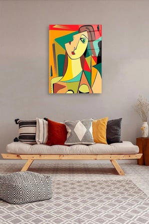 Picasso Stili Kadın Cam Tablo -renkli Kadın-