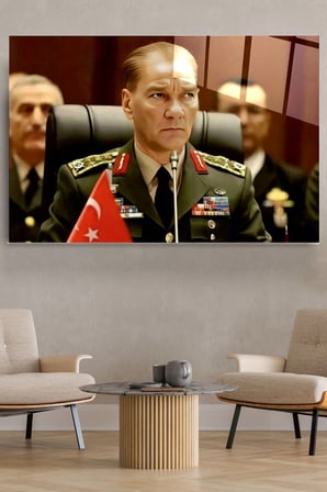 Atatürk Portresi - Yapay Zeka Tasarımlı Cam Tablo, Dekoratif Cam Tablo