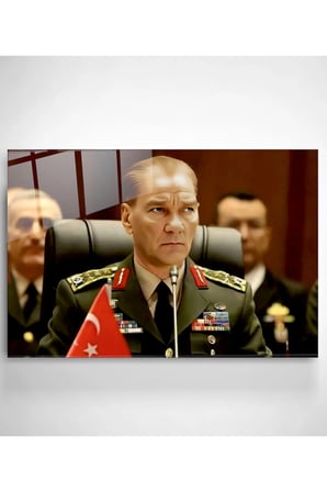 Atatürk Portresi - Yapay Zeka Tasarımlı Cam Tablo, Dekoratif Cam Tablo