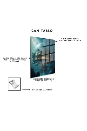 Space/Uzay Yapay Zeka Özel Tasarım Cam Tablo Ofis, Mutfak Çocuk Odası, Salon 08