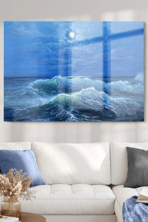 Dolunay Ve Deniz | Manzara Temalı Cam Tablo | 50x70 Cm
