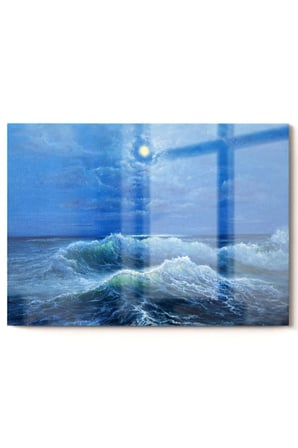Dolunay Ve Deniz | Manzara Temalı Cam Tablo | 50x70 Cm