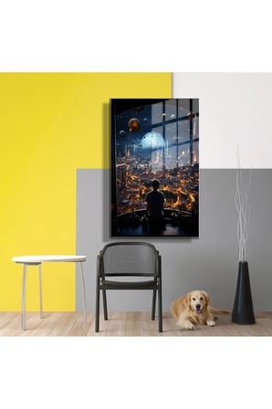 Space/Uzay Yapay Zeka Özel Tasarım Cam Tablo Ofis, Mutfak Çocuk Odası, Salon 144