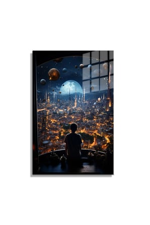 Space/Uzay Yapay Zeka Özel Tasarım Cam Tablo Ofis, Mutfak Çocuk Odası, Salon 144