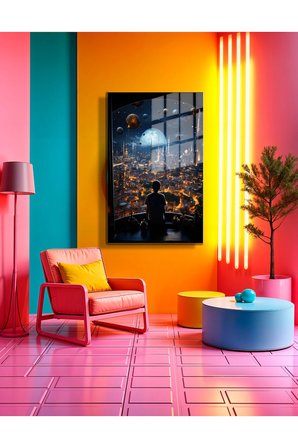 Space/Uzay Yapay Zeka Özel Tasarım Cam Tablo Ofis, Mutfak Çocuk Odası, Salon 144
