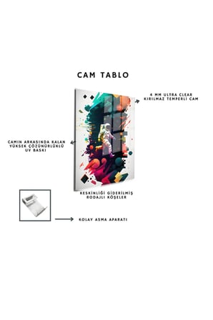 Space/Uzay Yapay Zeka Özel Tasarım Cam Tablo Ofis, Mutfak Çocuk Odası, Salon 123