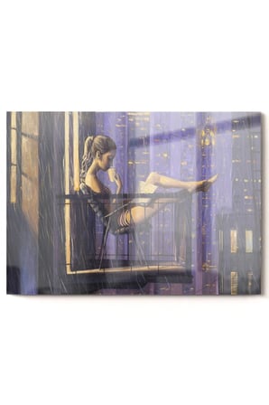 Kitap Okuyan Kadın Çizimi | Sanat Temalı Cam Tablo | 50x70 Cm