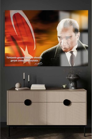 ULTRA YÜKSEK ÇÖZÜNÜRLÜKLÜ ATATÜRK VE ÇİFTÇİ TARIM TABLOSU 4MM KIRILMAZ CAM TABLO İŞ YERİ OFİS HEDİYE