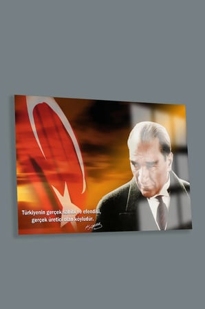 ULTRA YÜKSEK ÇÖZÜNÜRLÜKLÜ ATATÜRK VE ÇİFTÇİ TARIM TABLOSU 4MM KIRILMAZ CAM TABLO İŞ YERİ OFİS HEDİYE