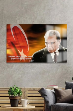 ULTRA YÜKSEK ÇÖZÜNÜRLÜKLÜ ATATÜRK VE ÇİFTÇİ TARIM TABLOSU 4MM KIRILMAZ CAM TABLO İŞ YERİ OFİS HEDİYE