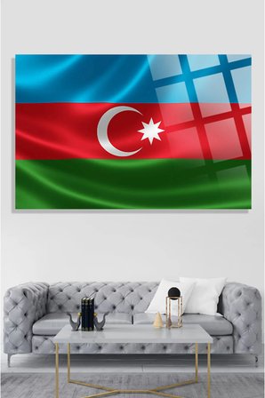 Azerbeycan Bayrağı Lüks 4mm Kırılmaz Temperli Yüksek Çözünürlüklü Cam Tablo