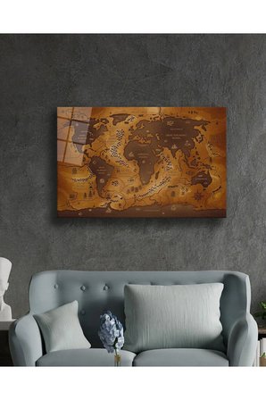 Eskitme Soyut Dünya Haritası Cam Tablo, Temperli ve Rodajlı Dayanıklı Kırılmaz Cam