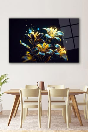 Çiçekler Modern Soyut Cam Tablo Ev Ofis Salon Hediyelik Soyut Büyük Tablo