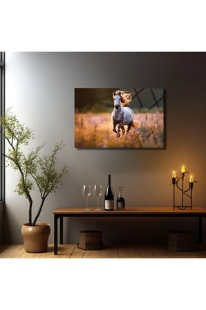 At Modern Cam Tablo , Oturma Odası Duvar Dekoru , Salon Duvar Tablosu , Panoramik Duvar Dekoru