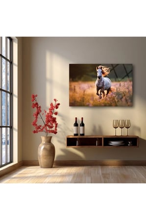 At Modern Cam Tablo , Oturma Odası Duvar Dekoru , Salon Duvar Tablosu , Panoramik Duvar Dekoru