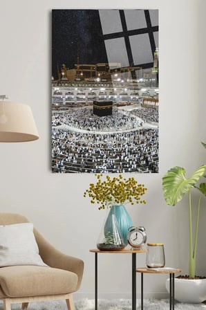 HARİKA GECE MEKKE MEDİNE UMRE DİNİ İSLAMİ KIRILMAZ LÜKS CAM TABLO EV, İŞ YERİ, OFİS HEDİYESİ