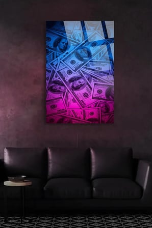 Neon Dolar Uv Baskılı Kırılmaz Cam Tablo, Ev Ve Ofis Yüksek Çözünürlüklü 4mm Cam Tablo