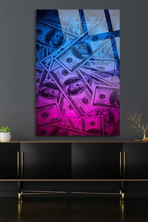 Neon Dolar Uv Baskılı Kırılmaz Cam Tablo, Ev Ve Ofis Yüksek Çözünürlüklü 4mm Cam Tablo