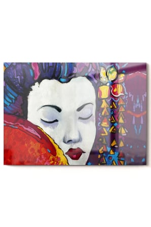 Sanatsal Kadın Çizim | Sanat Temalı Temalı Modern Uv Dijital Baskı Dekoratif Cam Tablo | 50x70 Cm