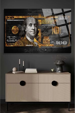 Amerikan Dolar Tasarımı Uv Baskılı Kırılmaz Cam Tablo, Ev Ve Ofis Yüksek Çözünürlüklü 4mm Cam Tablo