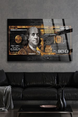 Amerikan Dolar Tasarımı Uv Baskılı Kırılmaz Cam Tablo, Ev Ve Ofis Yüksek Çözünürlüklü 4mm Cam Tablo