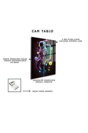 Space/Uzay Yapay Zeka Özel Tasarım Cam Tablo Ofis, Mutfak Çocuk Odası, Salon 60