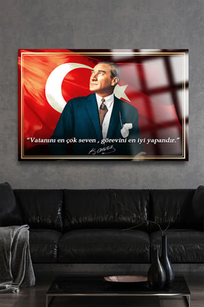 YAZILI GÖRKEMLİ ATATÜRK CAM TABLO KIRILMAZ LÜKS CAM TABLO EV, İŞ YERİ, OFİS HEDİYESİ