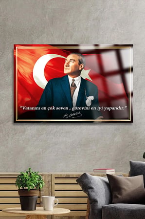 YAZILI GÖRKEMLİ ATATÜRK CAM TABLO KIRILMAZ LÜKS CAM TABLO EV, İŞ YERİ, OFİS HEDİYESİ