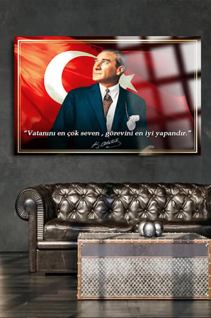 YAZILI GÖRKEMLİ ATATÜRK CAM TABLO KIRILMAZ LÜKS CAM TABLO EV, İŞ YERİ, OFİS HEDİYESİ