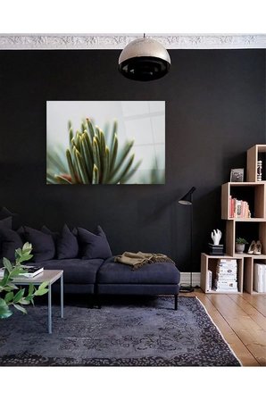 Yeşil Ve Sarı Yapraklar Yatay Cam Tablo