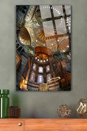 AYASOFYA CAMİİ İÇİ DİNİ İSLAMİ KIRILMAZ LÜKS CAM TABLO EV, İŞ YERİ, OFİS HEDİYESİ