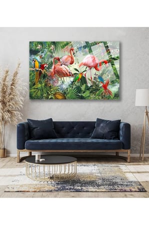 Harika Flamingo Görseli 4mm Lüks Kırılmaz Temperli Yüksek Çözünürlüklü Cam Tablo