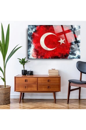 Türk Bayrağı 2 Ev Ofis Okul İçin 4mm Kırılmaz Temperli Yüksek Çözünürlüklü Cam Tablo