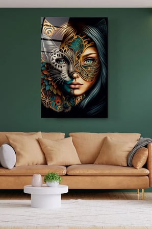 Cat Mask Girl Cam Tablo, Dekoratif Cam Tablo