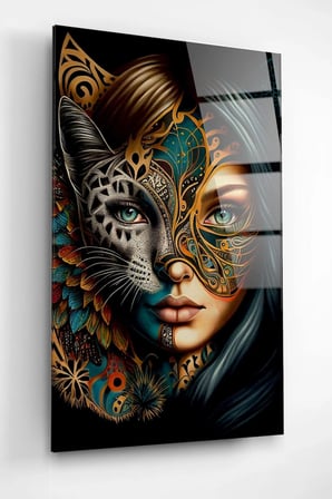 Cat Mask Girl Cam Tablo, Dekoratif Cam Tablo