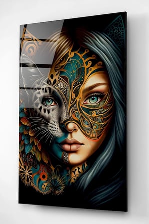 Cat Mask Girl Cam Tablo, Dekoratif Cam Tablo