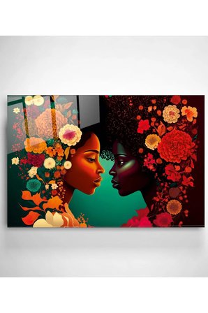 Woman Flower Cam Tablo, Dekoratif Cam Tablo