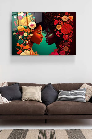 Woman Flower Cam Tablo, Dekoratif Cam Tablo