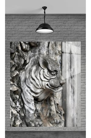 HEYKELDEN ASLAN TEMPERLİ CAM ÜZERİNE TABLO SEVGİLİNİZE YILBAŞI HEDİYE