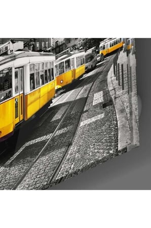 Lizbon Sarı Tramvay Cam Tablo | Hediyelik, Dekoratif, Ofis, Mutfak