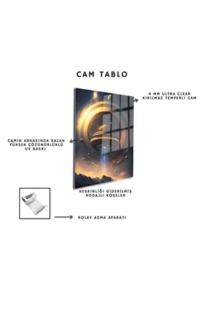Space/Uzay Yapay Zeka Özel Tasarım Cam Tablo Ofis, Mutfak Çocuk Odası, Salon 07