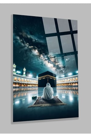 Kabede Namaz Kılan Adam 4mm Lüks Kırılmaz Temperli Yüksek Çözünürlüklü Cam Tablo