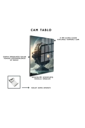 Space/Uzay Yapay Zeka Özel Tasarım Cam Tablo Ofis, Mutfak Çocuk Odası, Salon 12