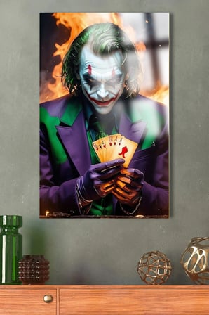 JOKER HARİKA KARTLI TASARIM KIRILMAZ LÜKS CAM TABLO ULTRA CANLI RENKLER EV, İŞ YERİ, OFİS HEDİYESİ
