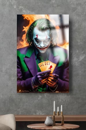 JOKER HARİKA KARTLI TASARIM KIRILMAZ LÜKS CAM TABLO ULTRA CANLI RENKLER EV, İŞ YERİ, OFİS HEDİYESİ