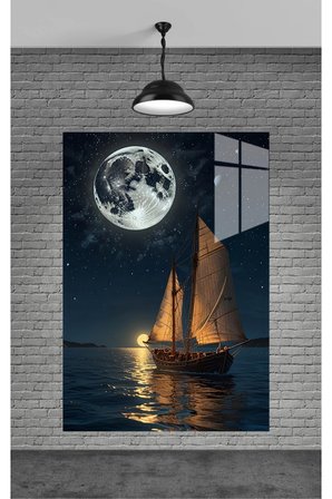 Gemi Ve Dolunay Cam Tablo Ev Dekorasyon,balkon Dekorasyonu,dekoratif,duvar Tablo,mutfak Tablo