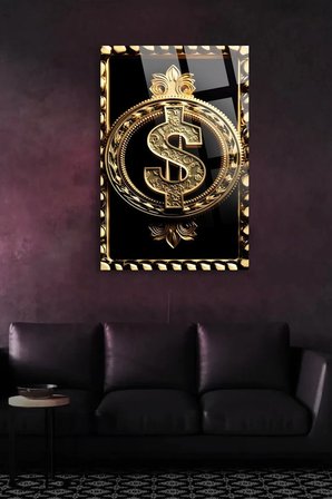 Gold Altın Dolar Uv Baskılı Kırılmaz Cam Tablo, Ev Ve Ofis Yüksek Çözünürlüklü 4mm Cam Tablo
